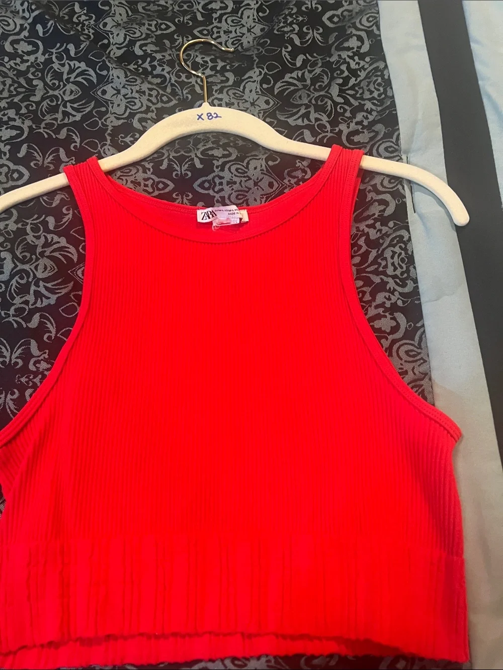 Zara Ribbed Crop Tank Top - Red - Picture 6 of 6